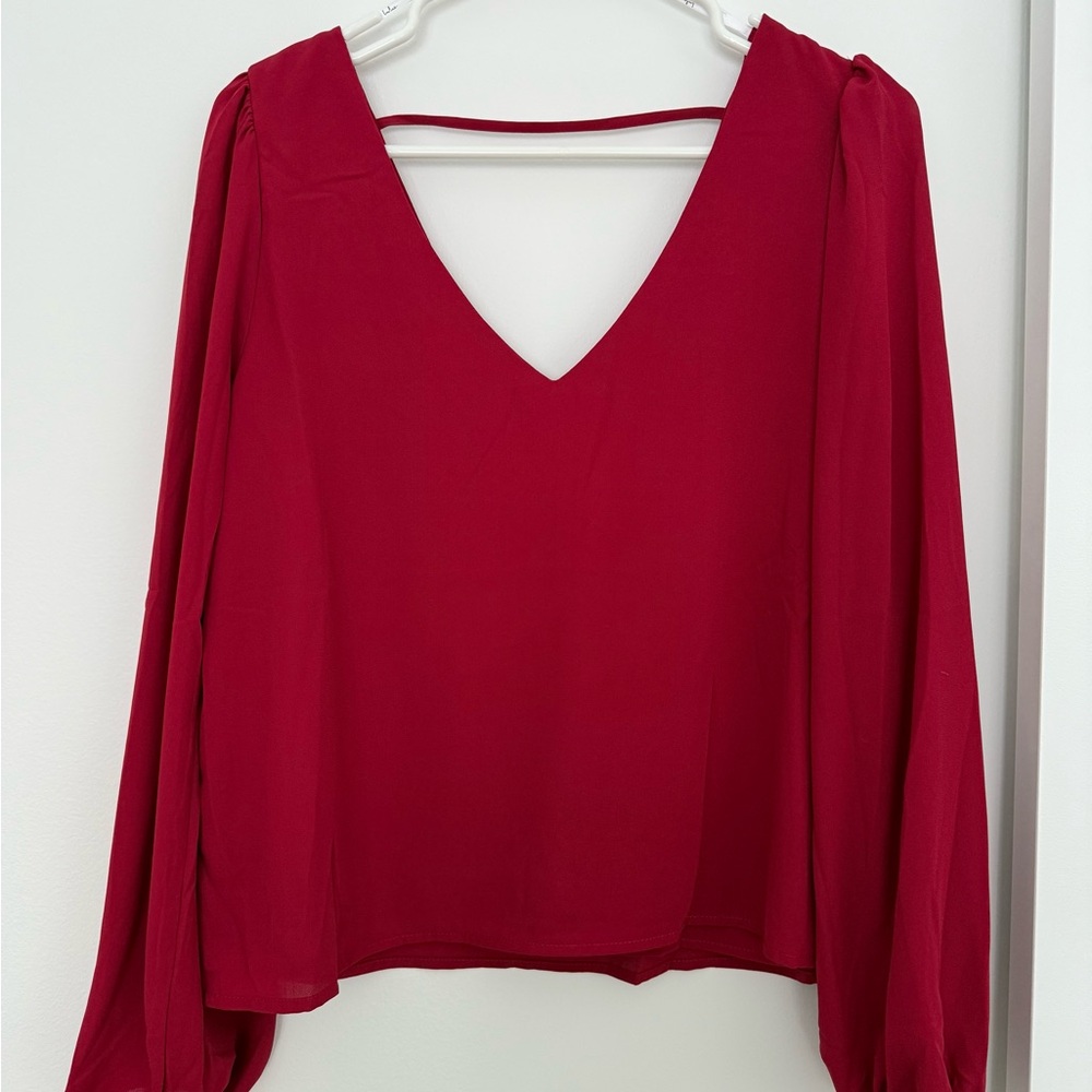 Lulu's Deep Red V-Neck Blouse